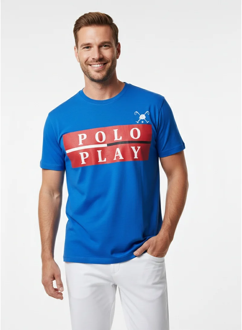 لعب البولو تيشيرت رجالي مطبوع - أزرق